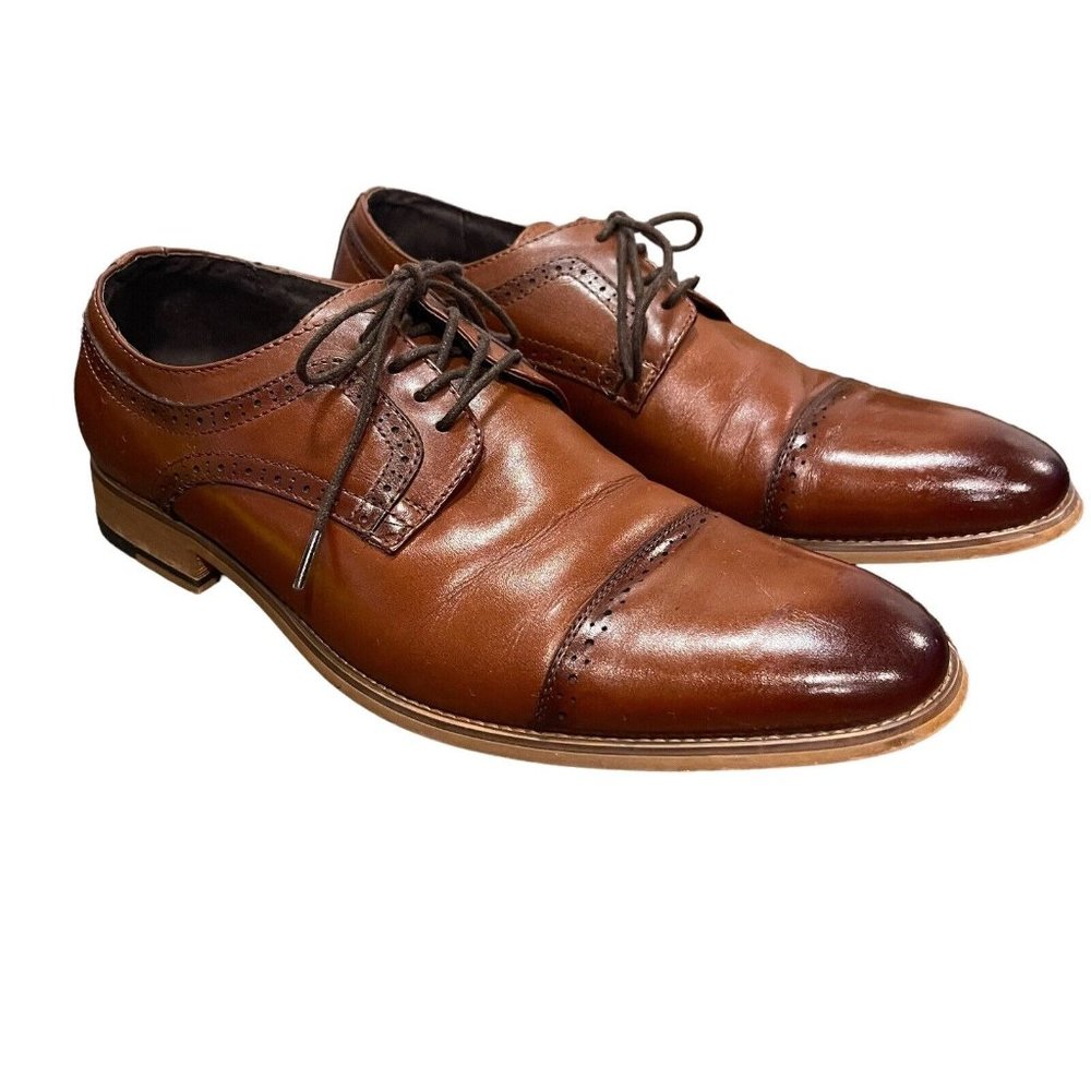 Stacy Adams Men's 10M Cap Toe Lace Up Dress Shoes Cognac/Brown Leather 25056-221